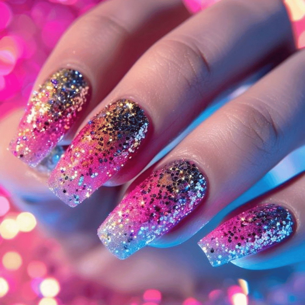 Hand with Pink Nails having Confetti Celebration: