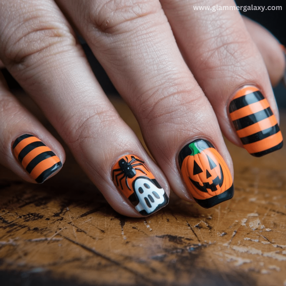 Winter Dip Nail Design featuring Halloween dip nail