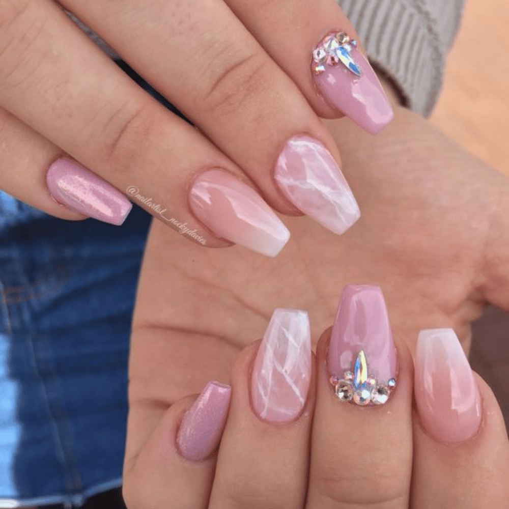 Hand with Pink Nails having Rose Quartz