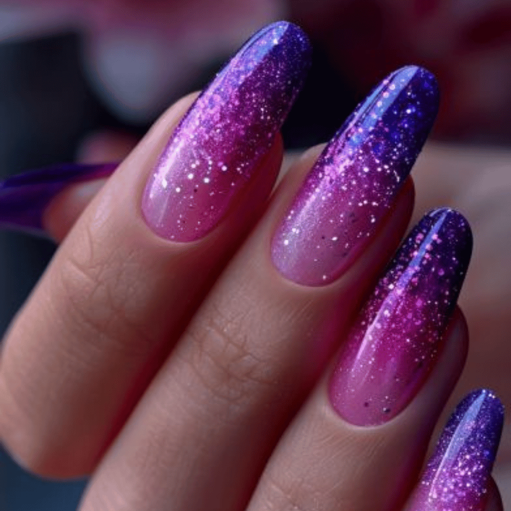 Hand with Pink Nails having Pink to Purple Ombré