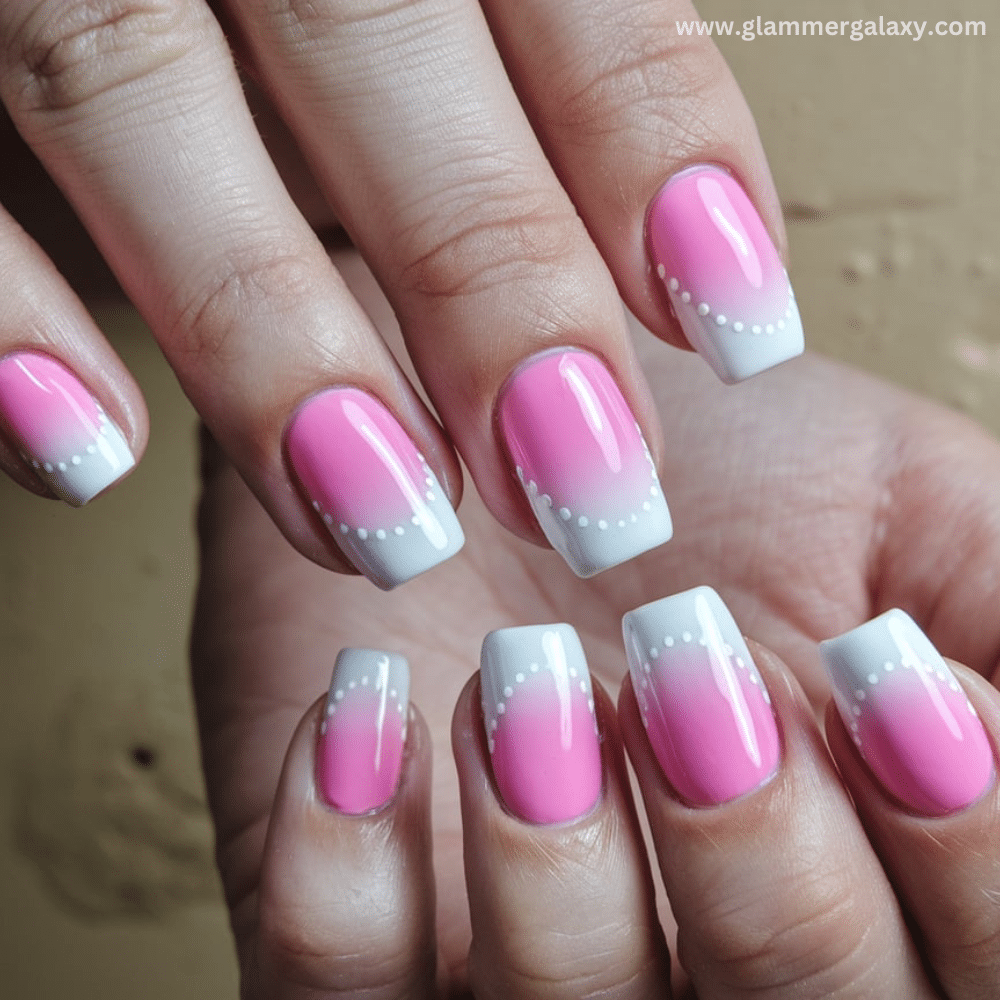 Winter Dip Nail Design featuring Pink and White