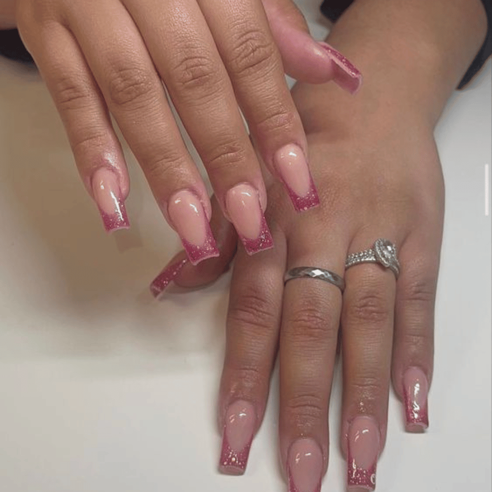 Hand with Pink Nails having Minimalist Sparkle