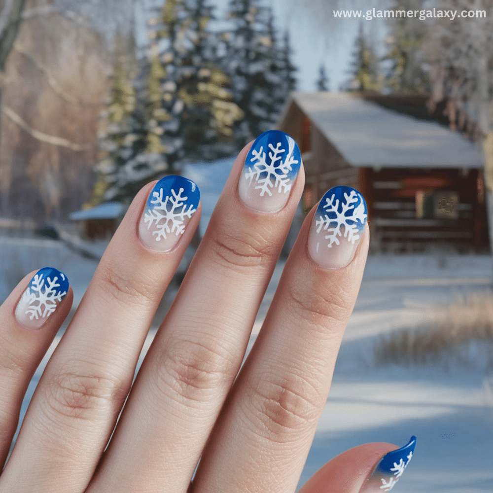 Winter Dip Nail Design featuring Snowflake Dip Nails