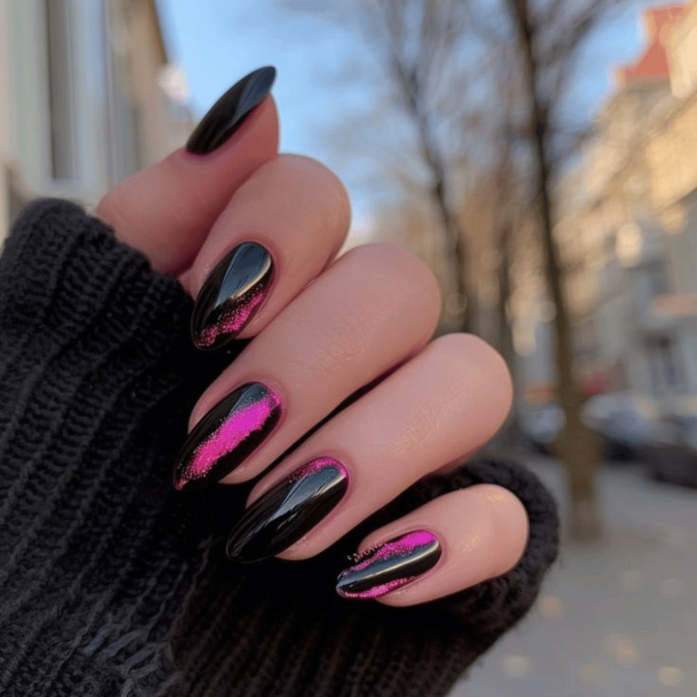 Hand with Pink Nails having Neon Nights