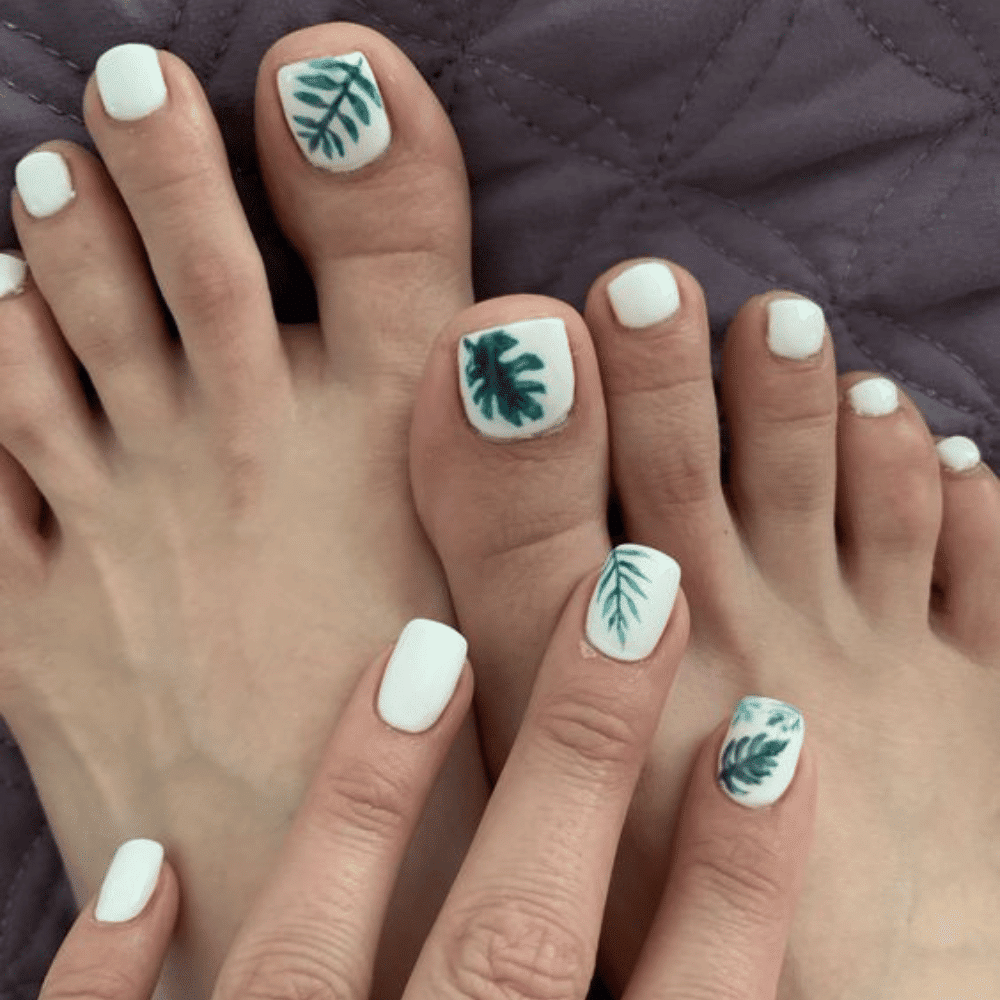 Close-up of toes with coconut themed toe nail