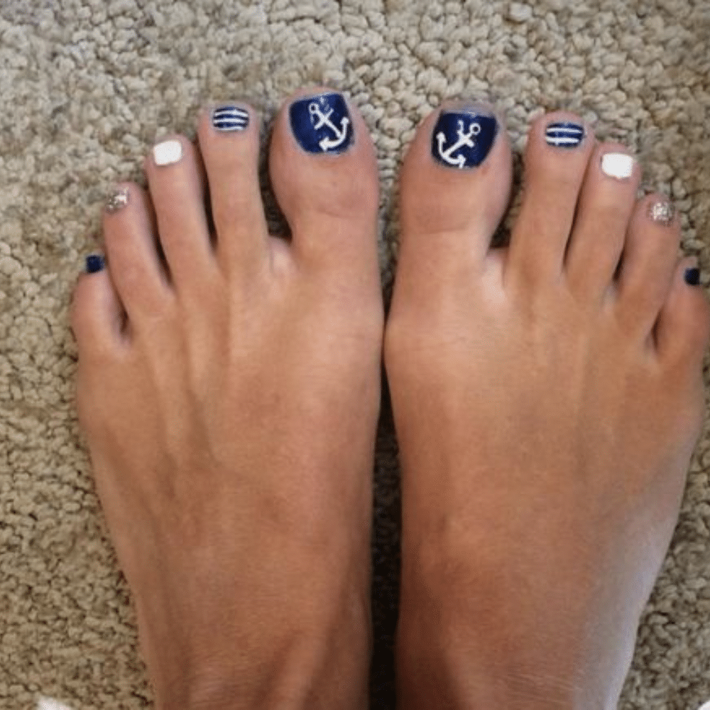 Close-up of toes with Navy Blue toe nail