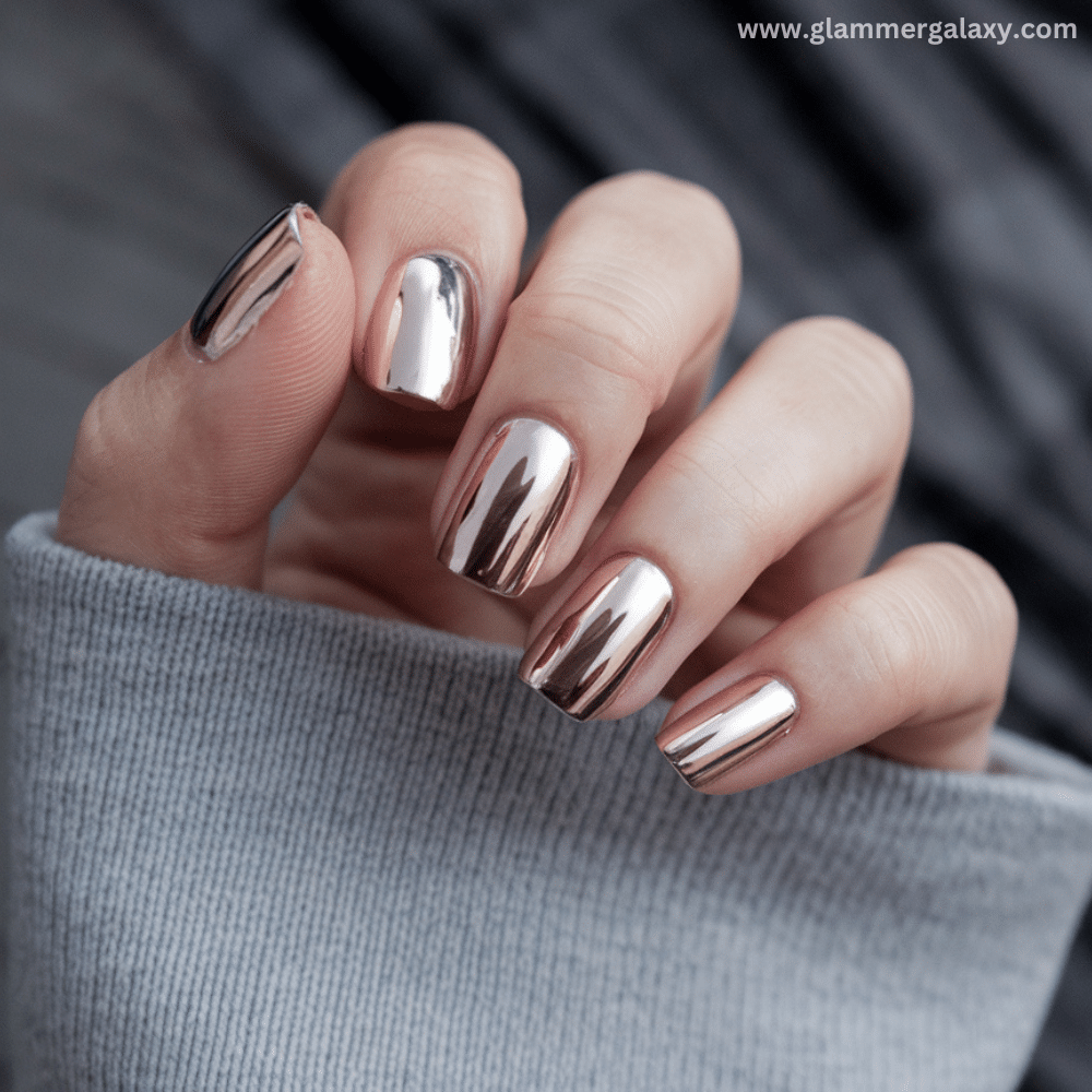 Winter Dip Nail Design featuring Dip Chrome Nails