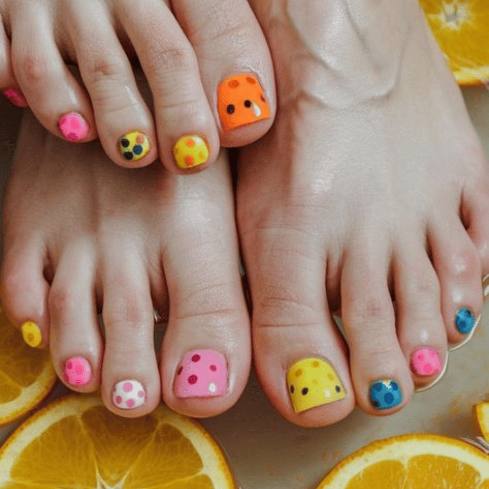 Close-up of toes citrus effect with toe nail