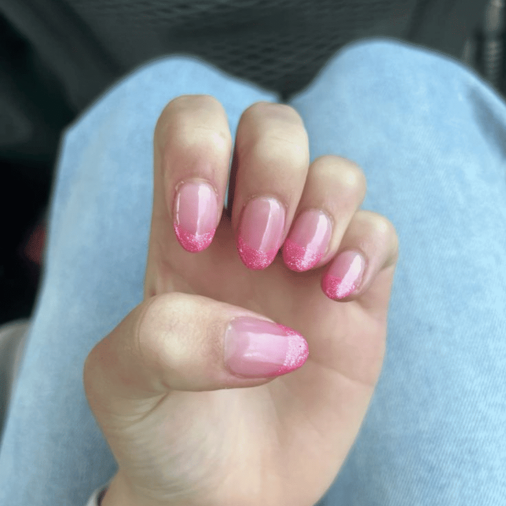 Hand with Pink Nails having Natural Pink Base