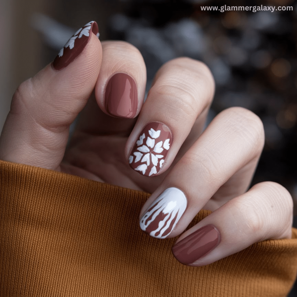 Winter Dip Nail Design featuring Fall Dip Nails