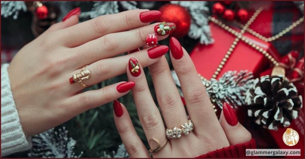 Glamorous Christmas Red Nails