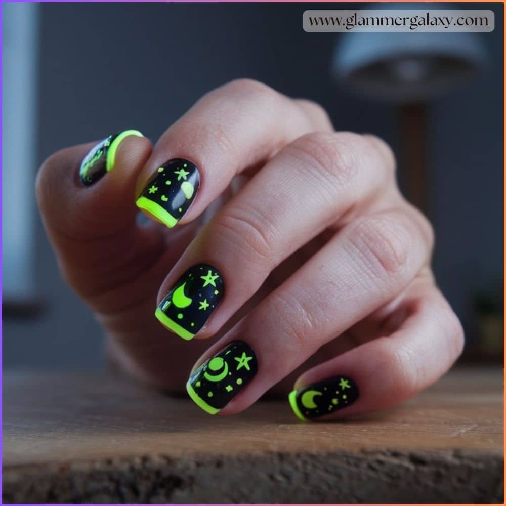 Hot summer nails having Glow-in-the-dark accents