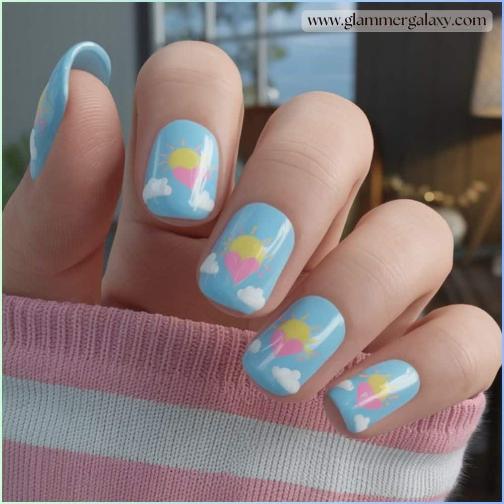 Hot summer nails having  Baby blue skies