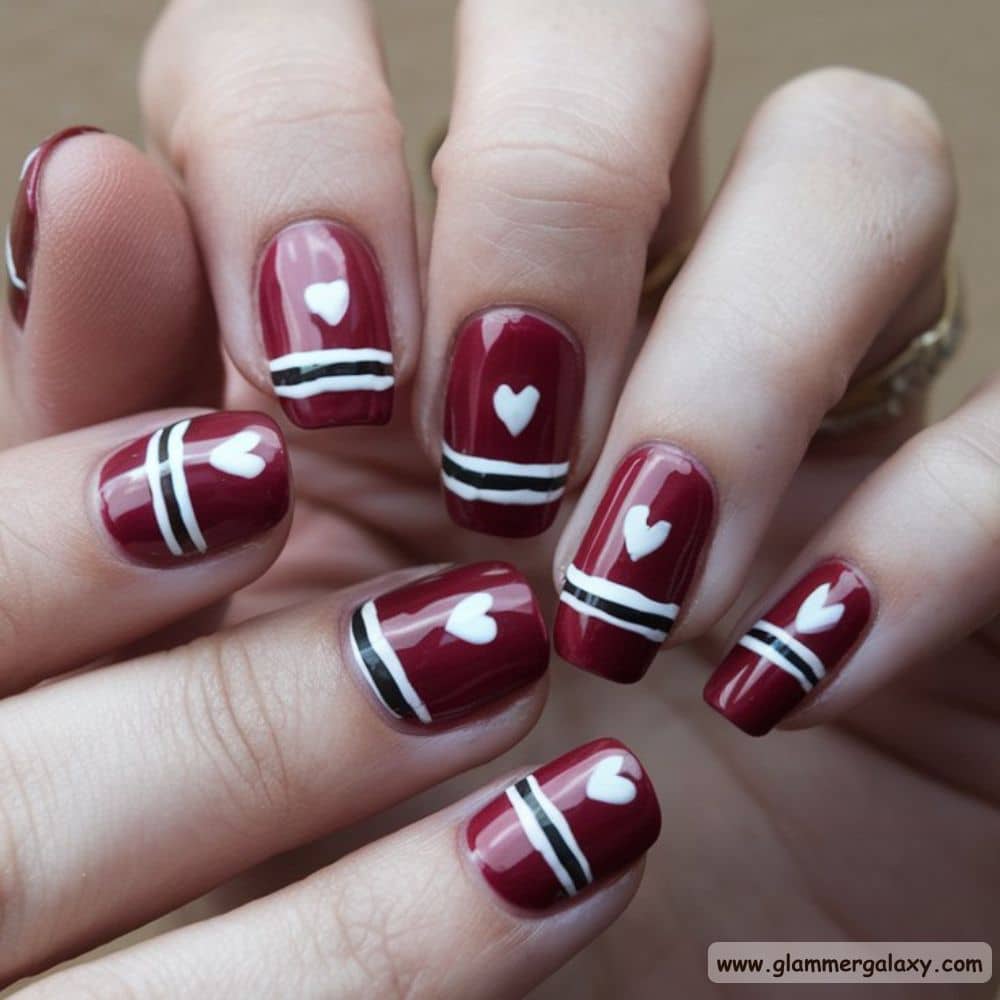 Red Summer Nails having Romantic Heart Tips