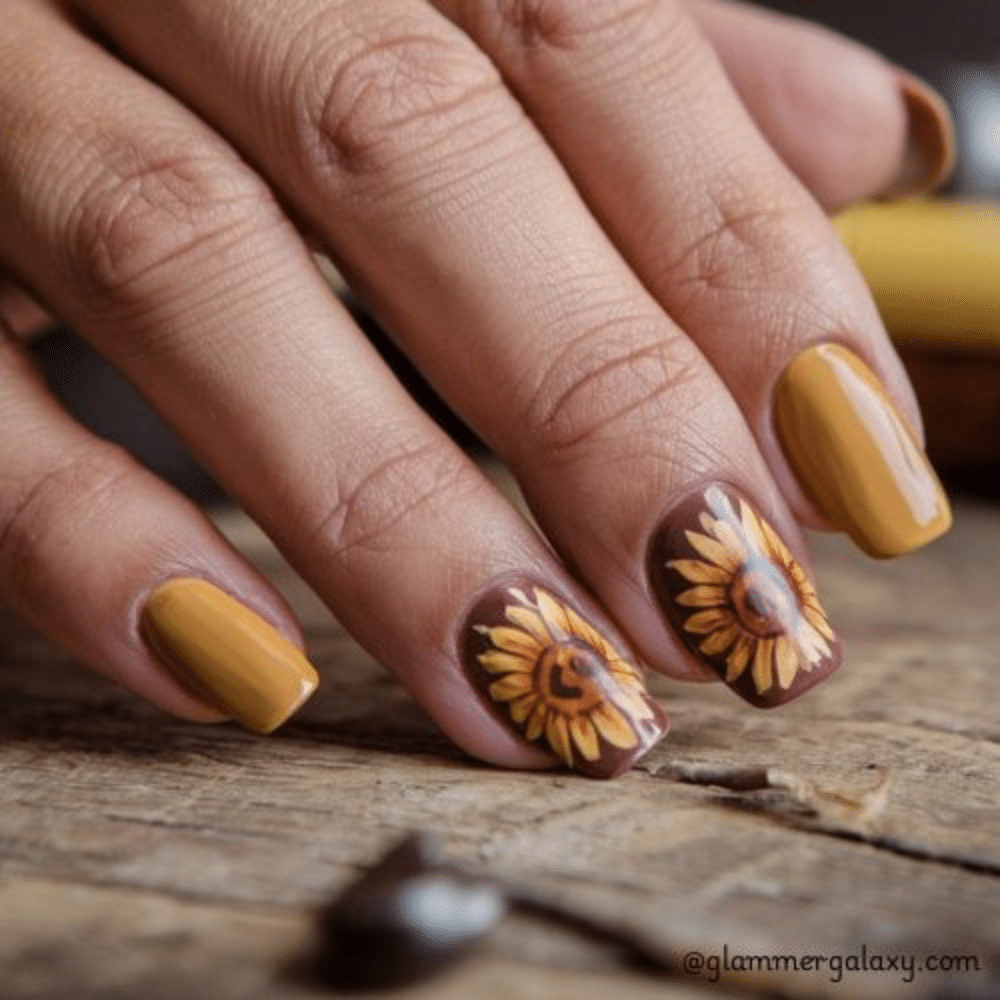 Simple fall nails having Sunflower Nail Inspiration