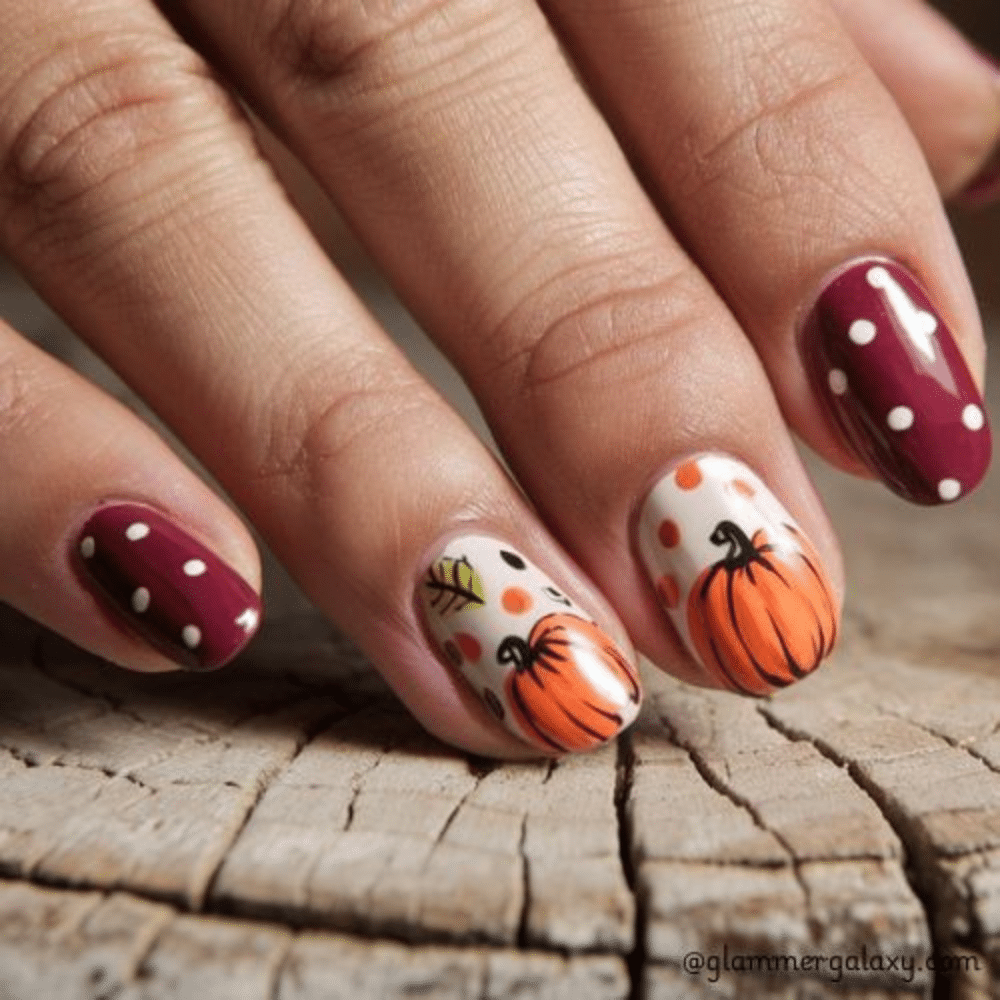 Simple fall nails having Playful Pumpkin and Spooky Designs