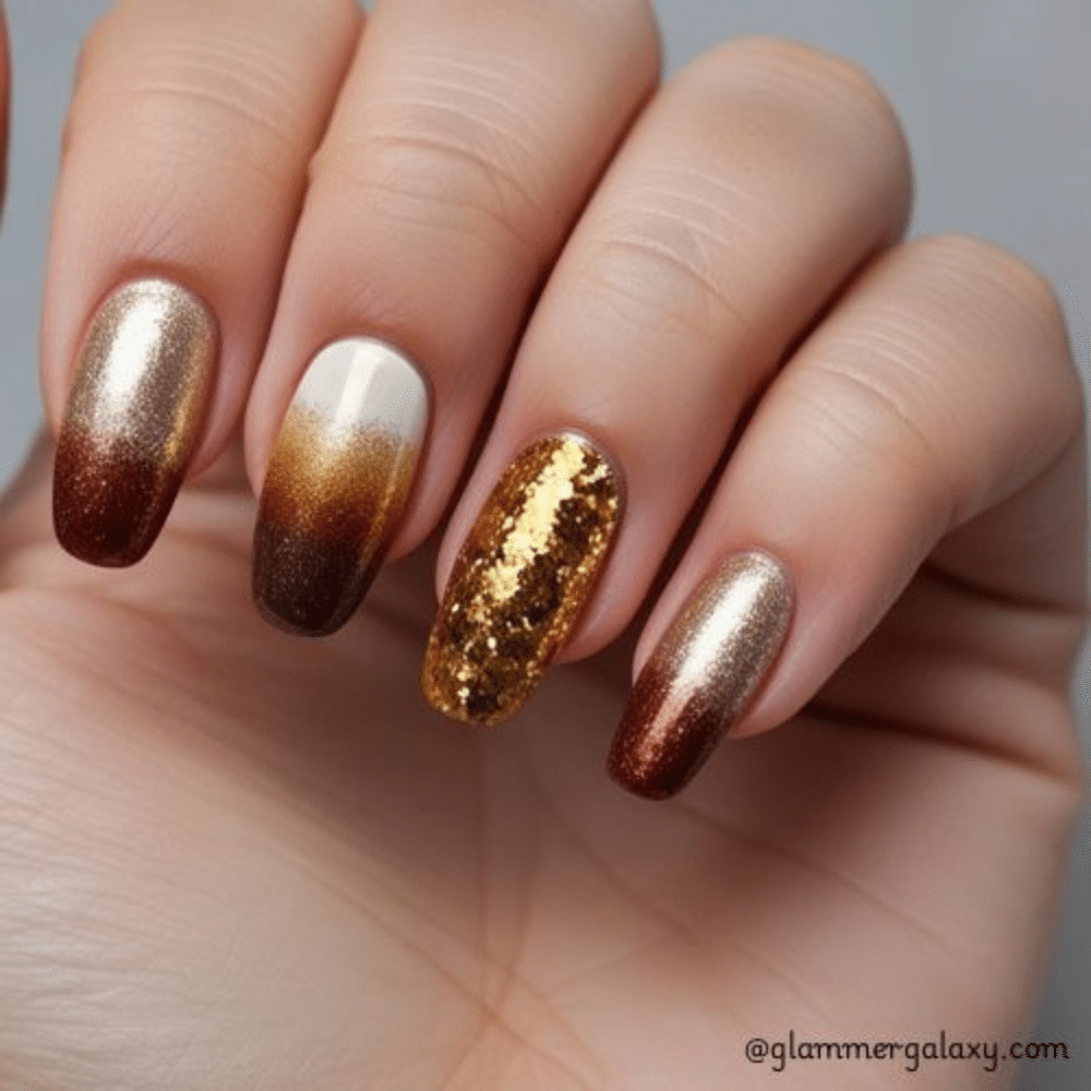 Simple fall nails having Glittering Autumn Nails