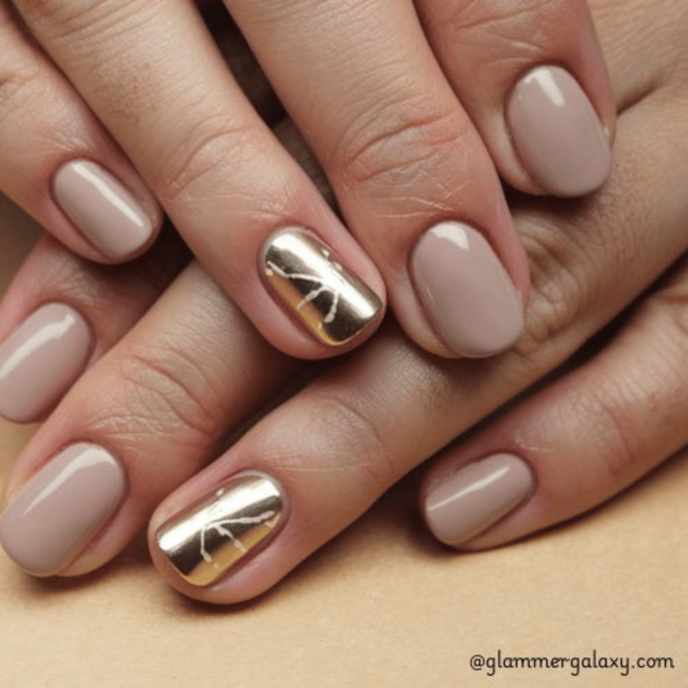 Simple fall nails having Metallic Accents for a Luxe Look