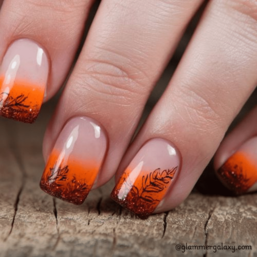 Simple fall nails having French Tips with Fall Colors