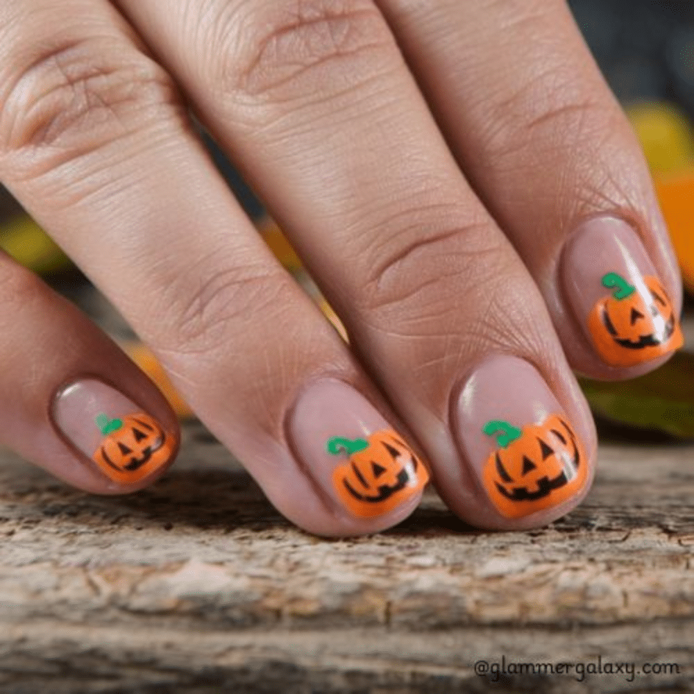 Simple fall nails having Pumpkin-Inspired French Manicure