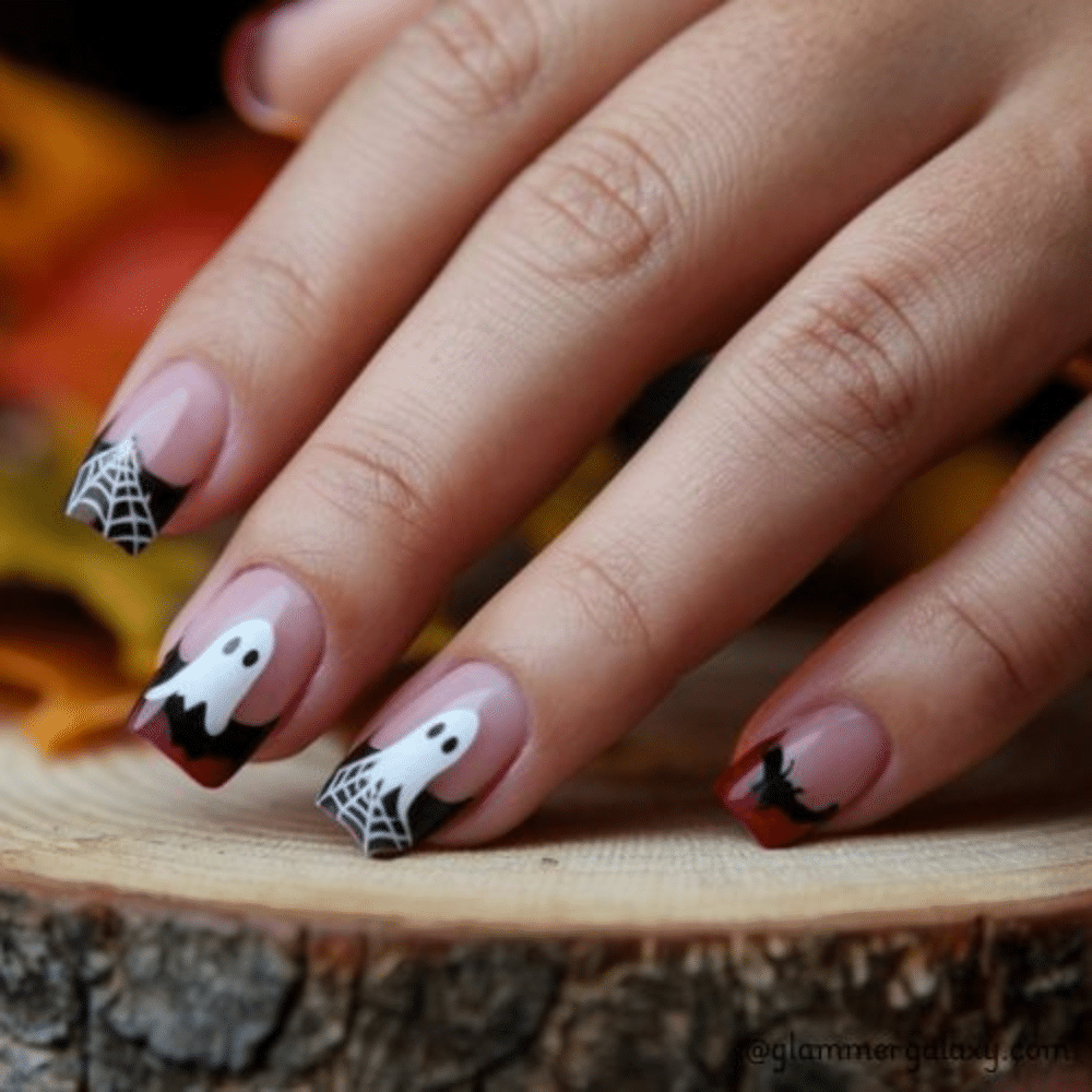 Simple fall nails having Spooky French Nail Art