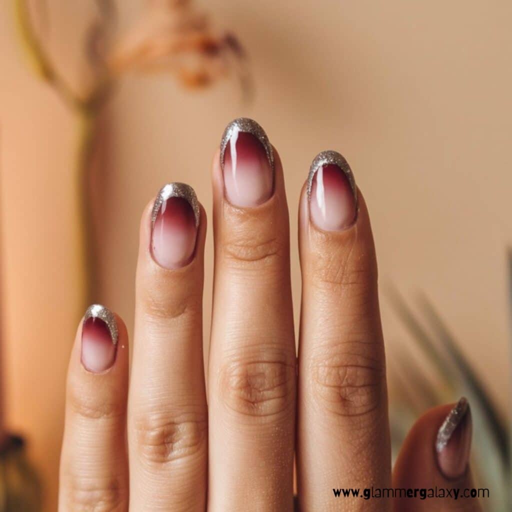 Cute Winter Nails having Burgundy French Tips