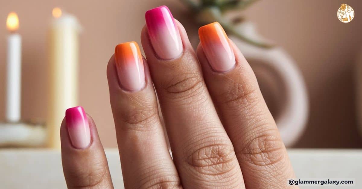 beautiful orange and pink Summer Nail Designs