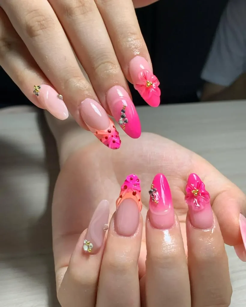 pink milky nail art
