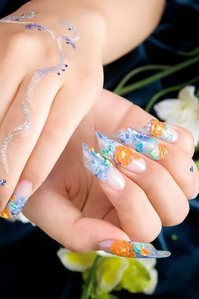 winter blue acrylic nails