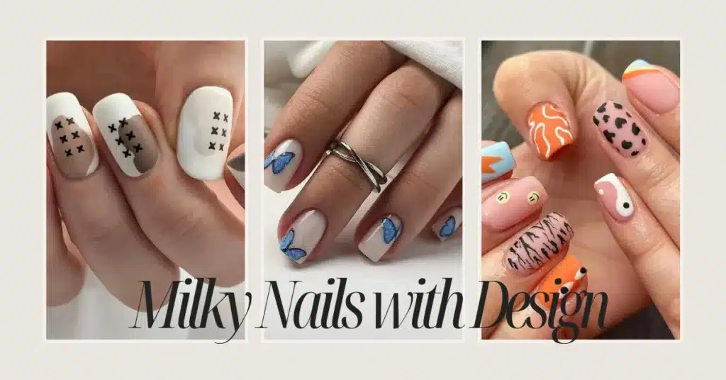 Milky nails with design