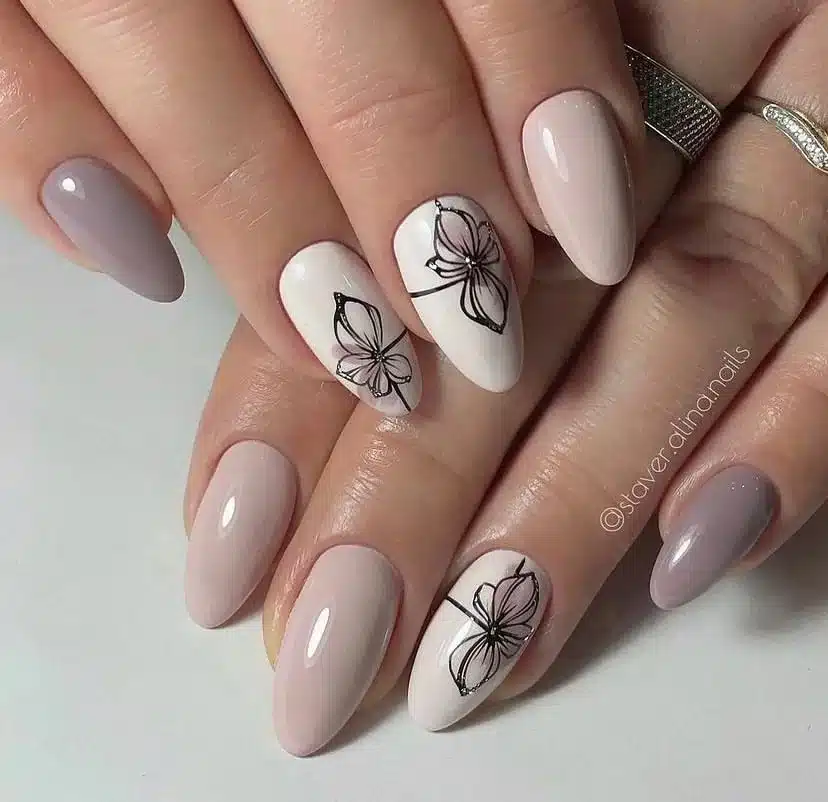 milky nails with design