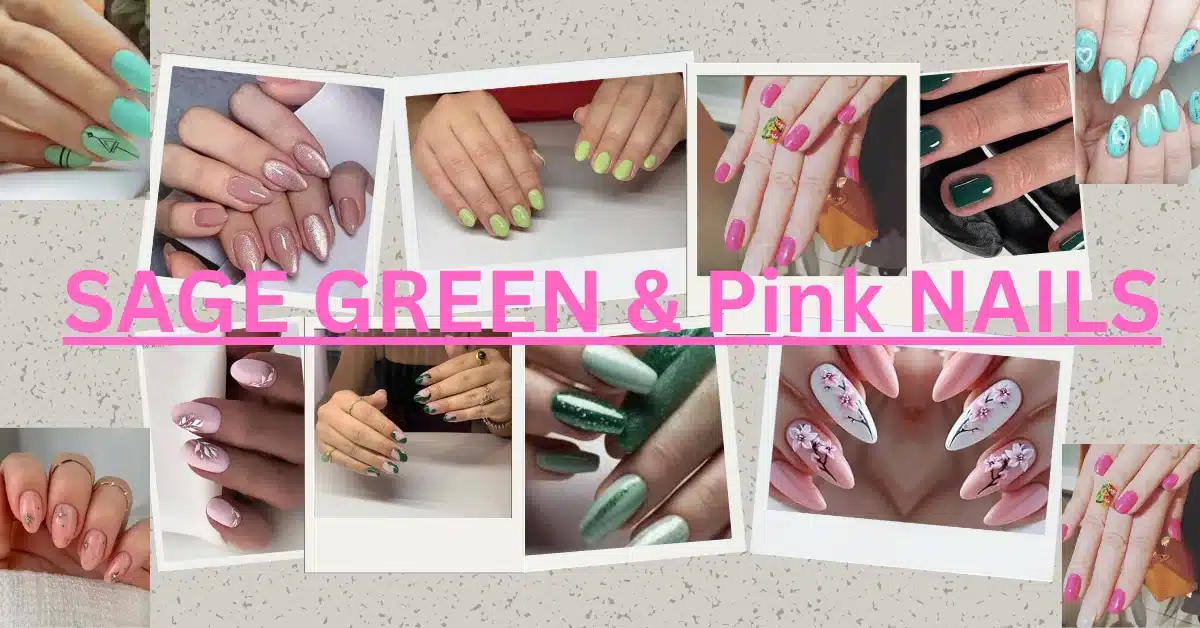 sage green & pink nails