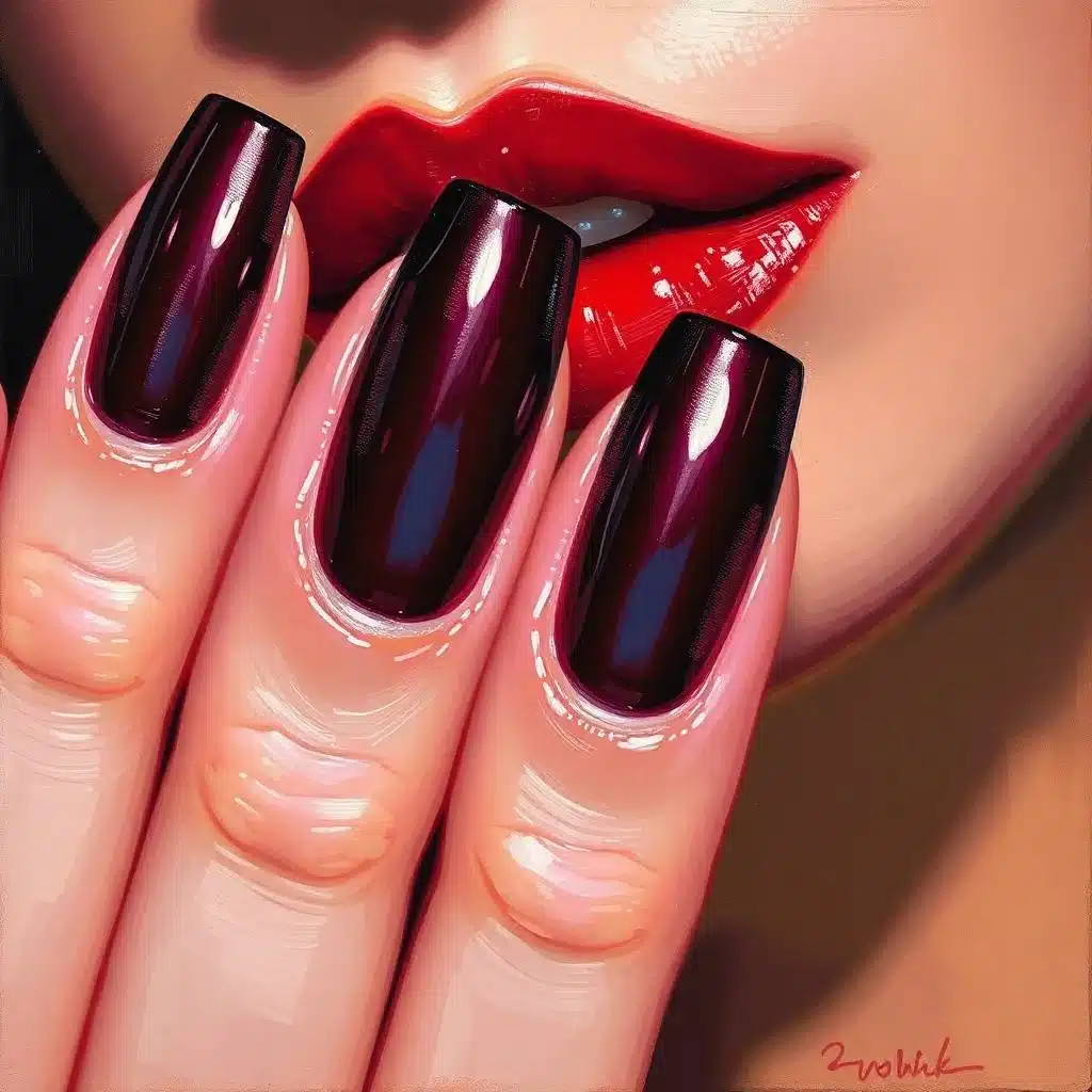 Dark red French tip nails