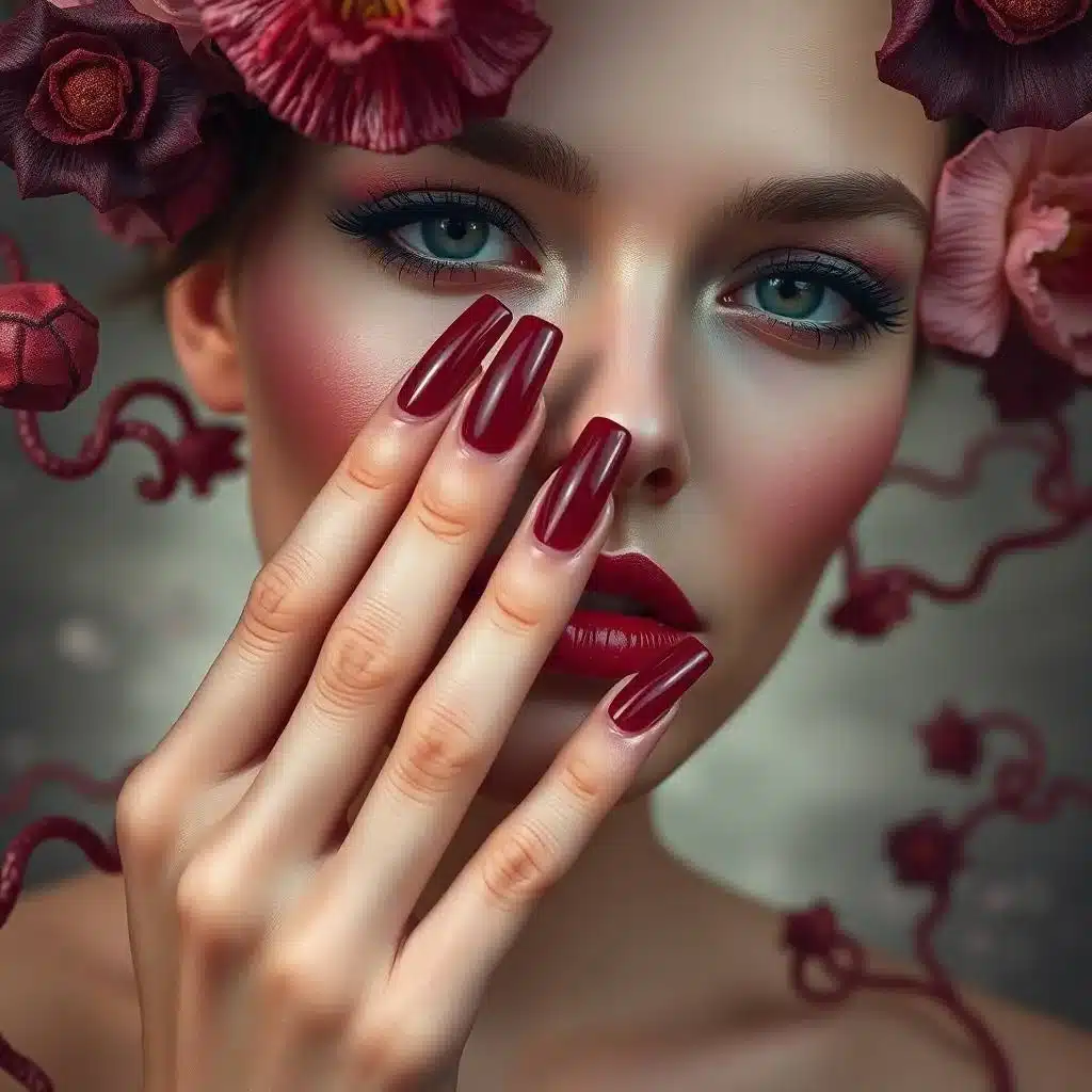 Maroon ombré French tips