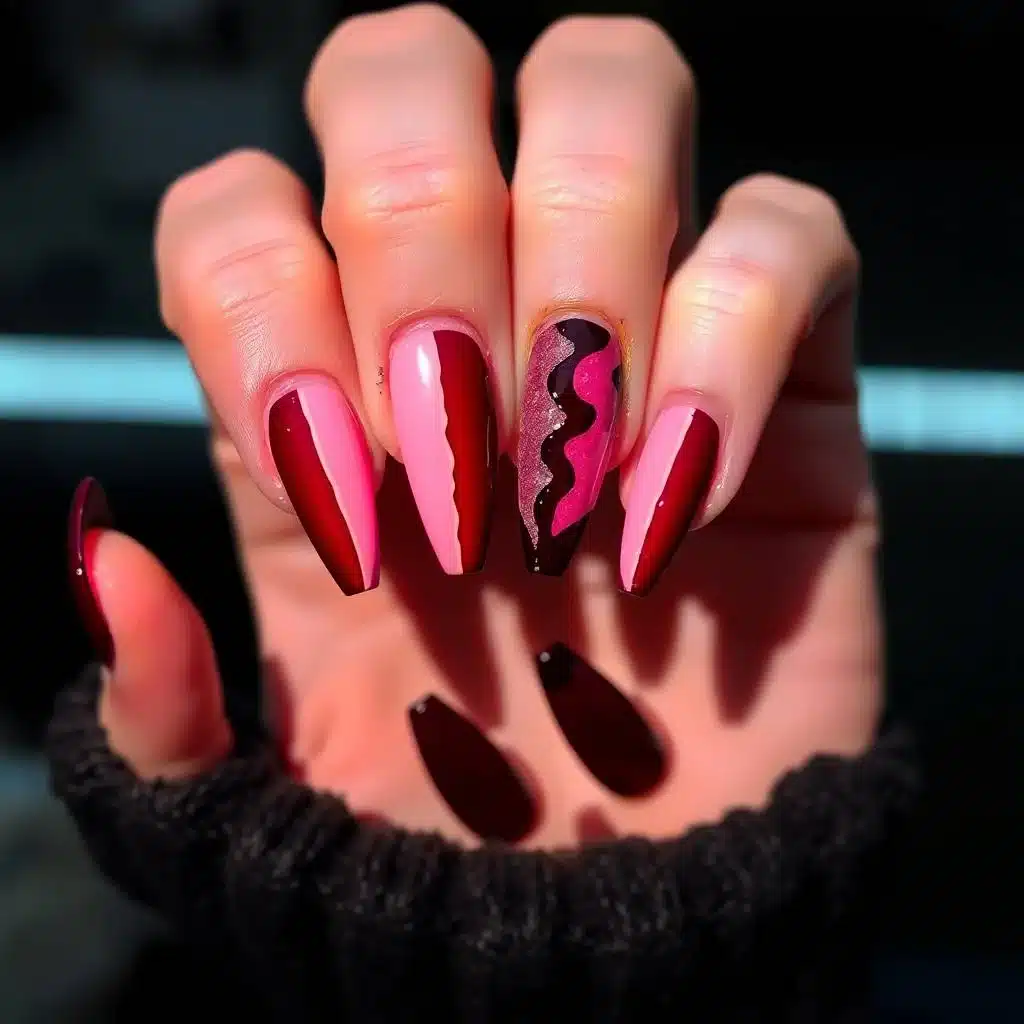 Burgundy French tip nails