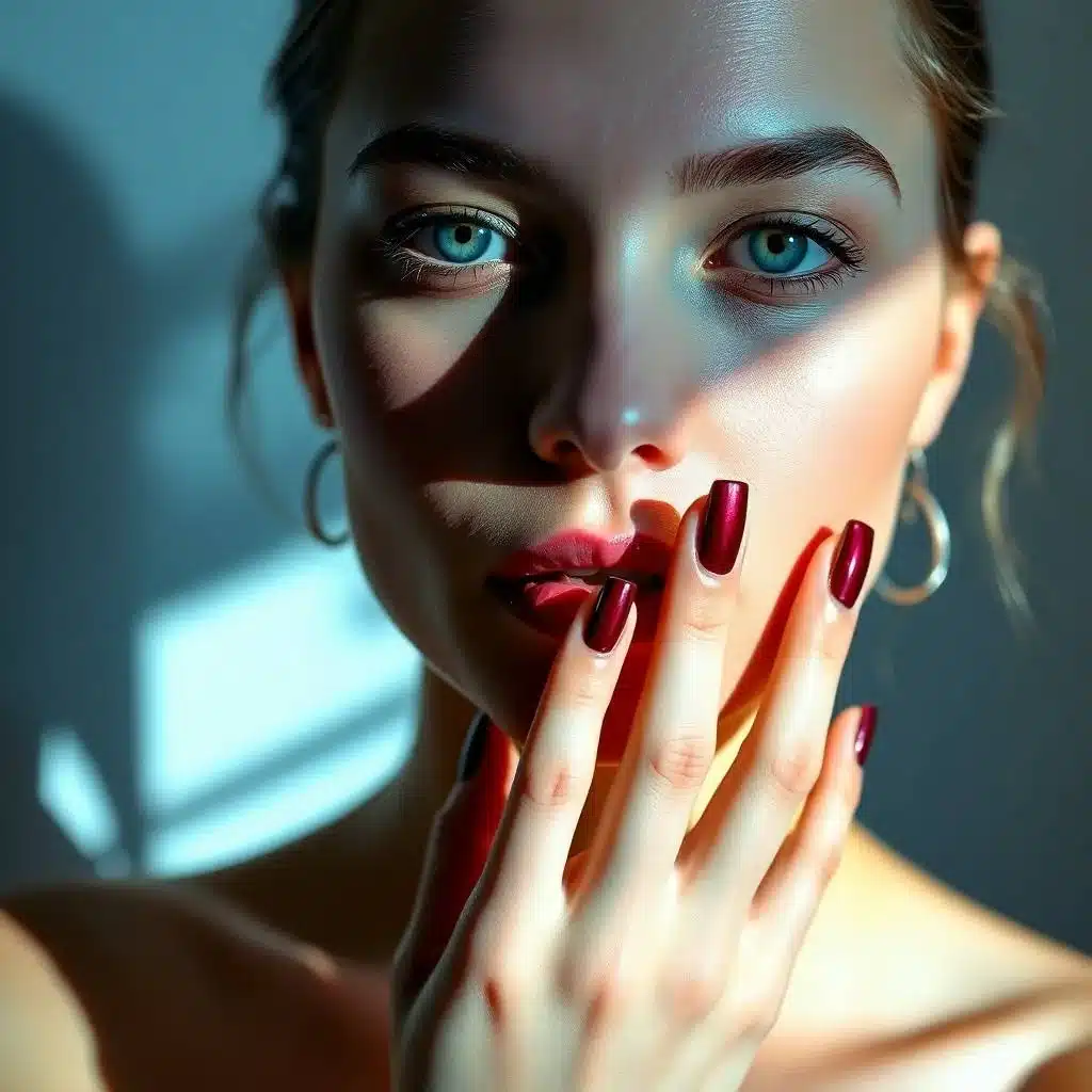 Burgundy rhinestone nails