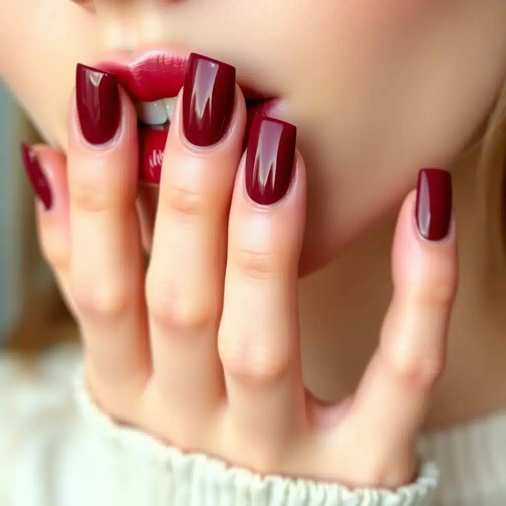 Maroon French tip nails