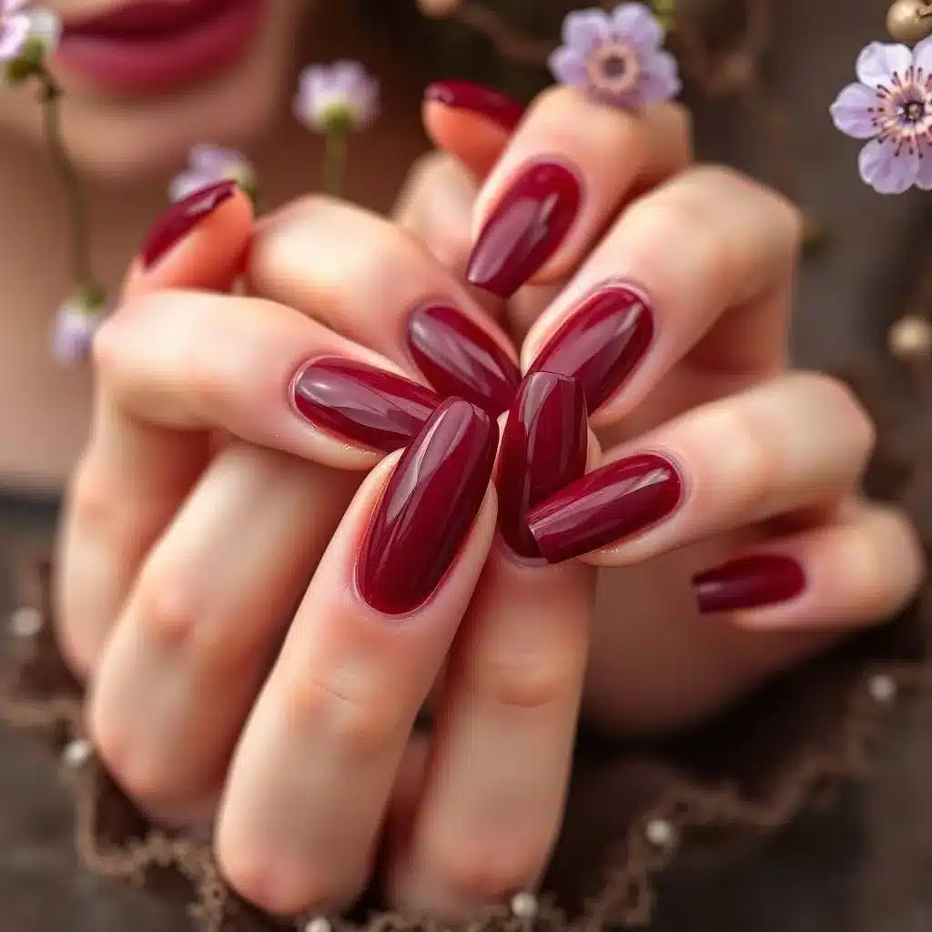 Rich wine-colored nails