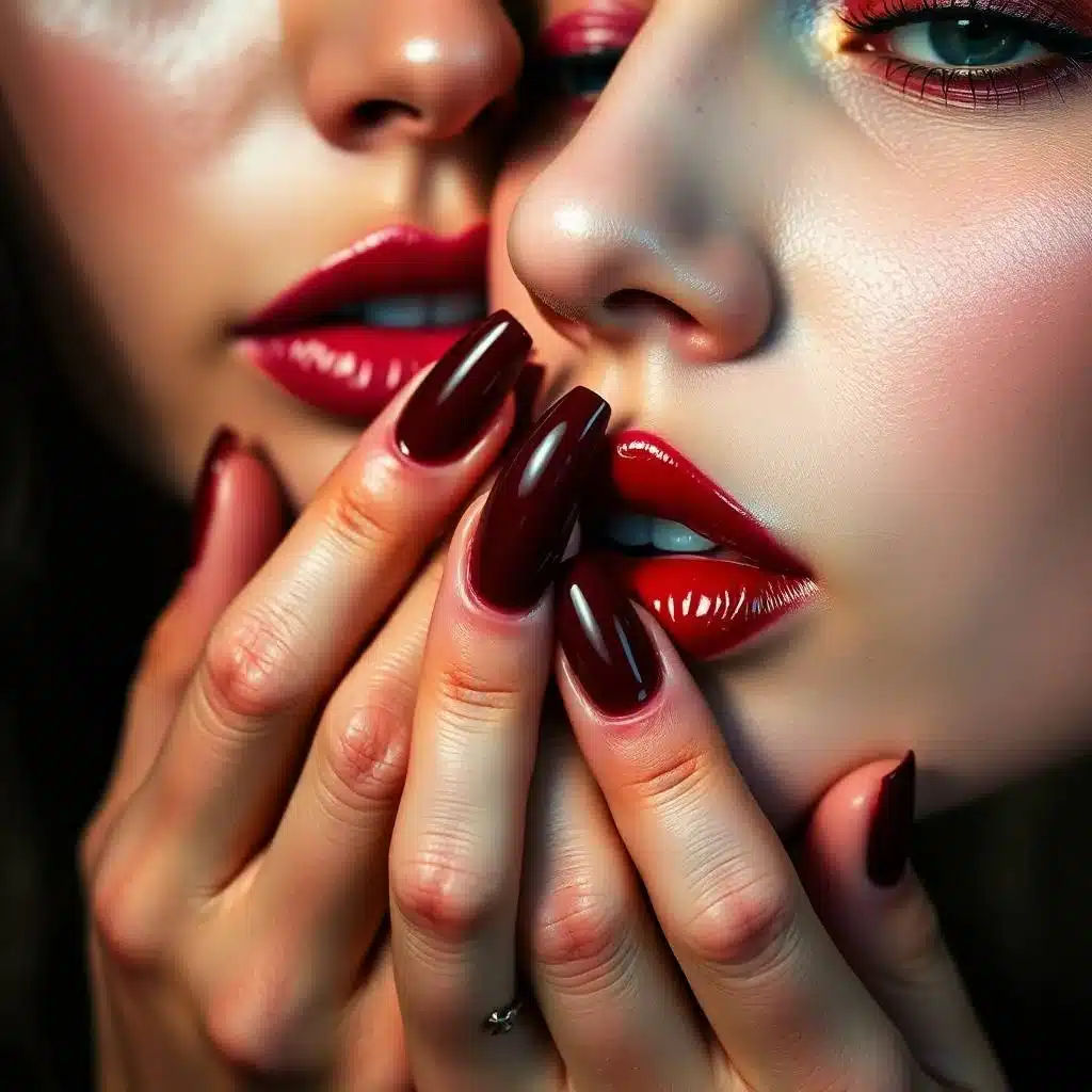 Wine red ombré nails