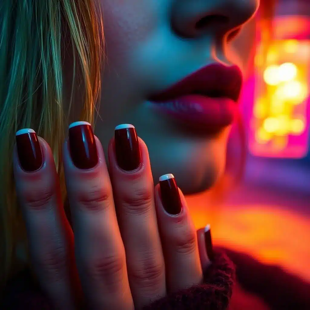 Maroon ombré French tips