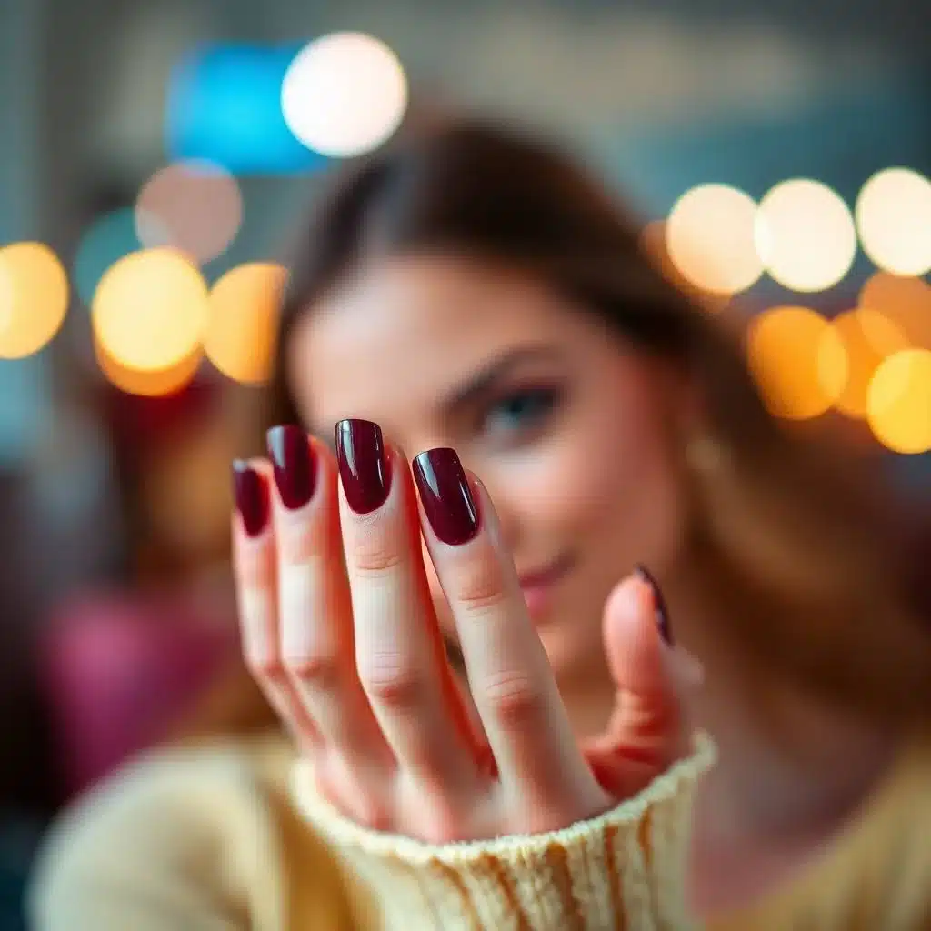Maroon French tips with glitter line
