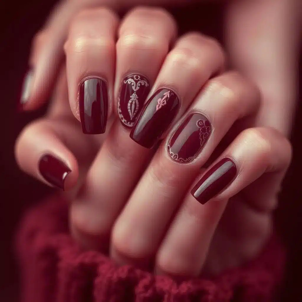 burgundy nail art