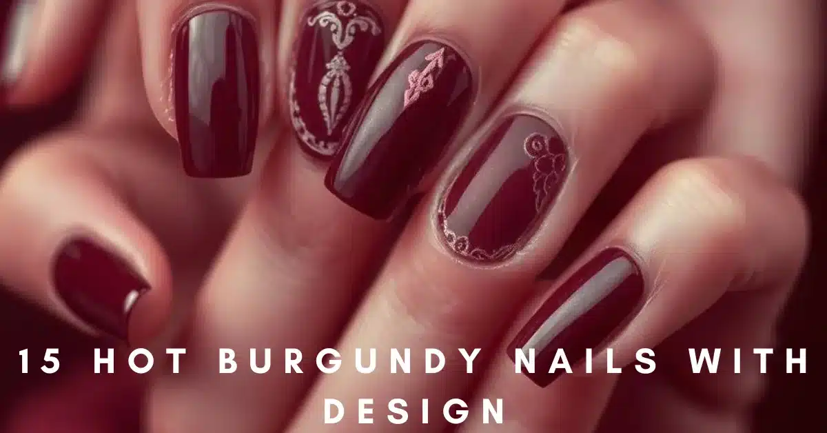Burgundy Nails with Design