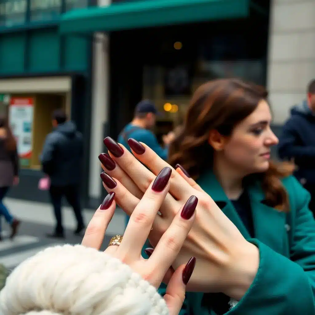 Winter dark red nails