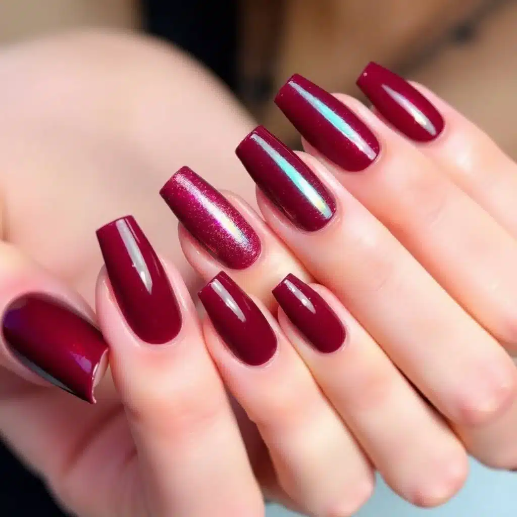 Gold Foil Maroon Nails
