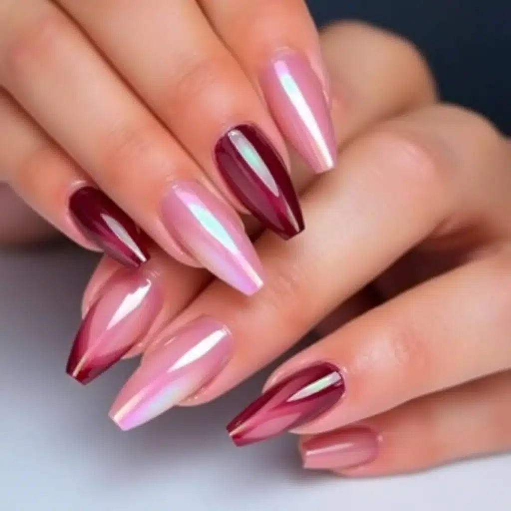 Burgundy chrome nails