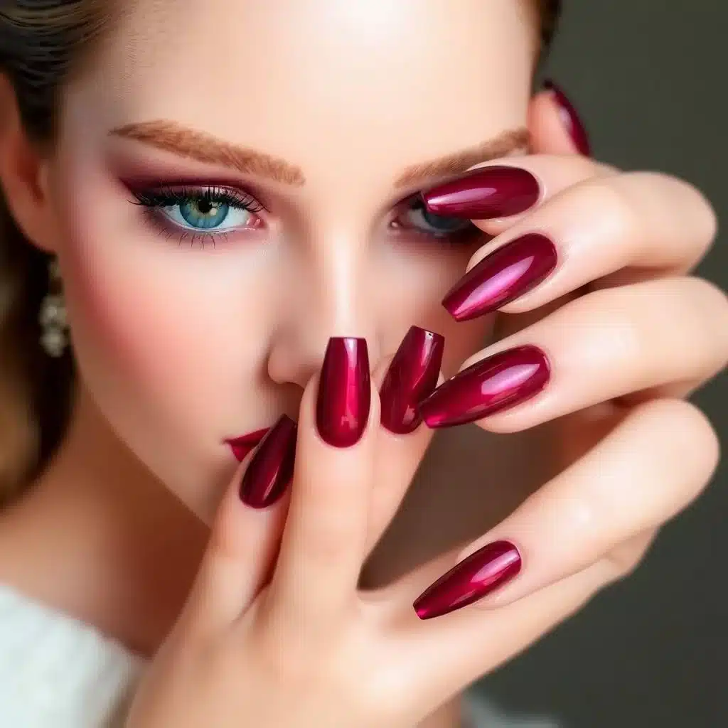 Maroon French tip nails