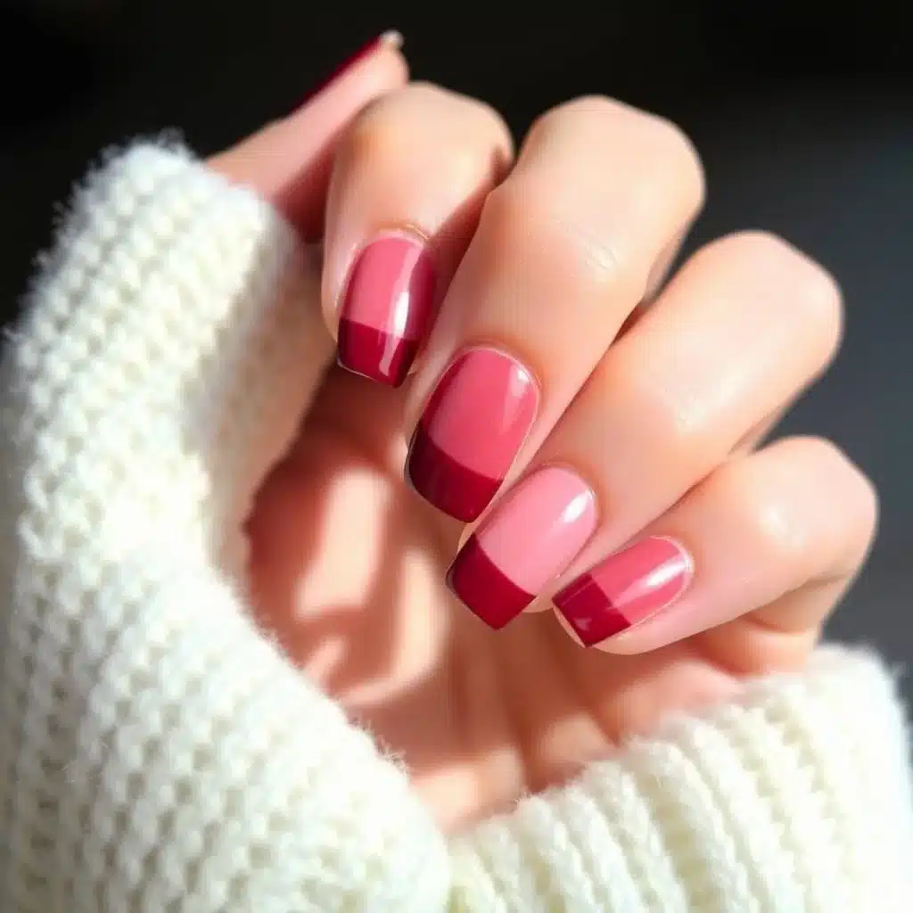 Deep red French tip nails