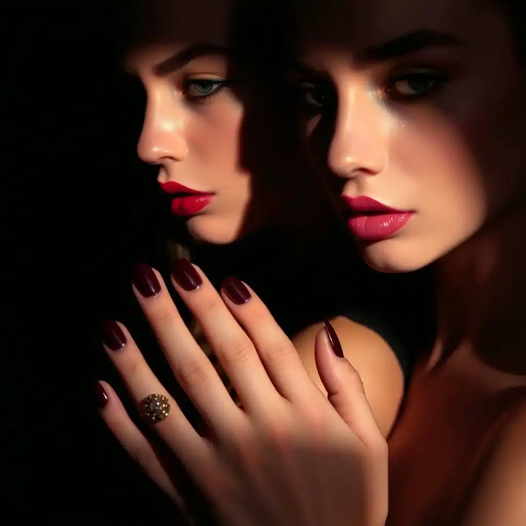 Glitter burgundy nails