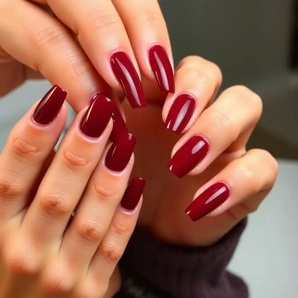 Glitter burgundy nails